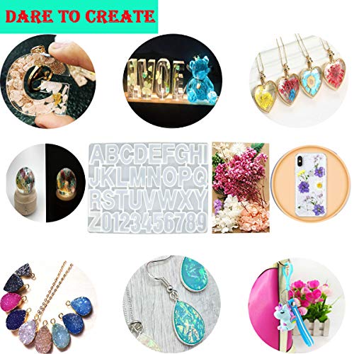 Alphabet Resin Silicone Casting Molds Kits DIY Molds Set with Letter Number Resin Molds, Tools, Metal Accessories and Dried Pressed Flowers for DIY ZYNA
