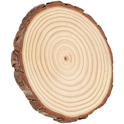 HAKZEON 8 PCS 7.1-7.8 Inches Natural Wood Slices, 4/5 Inches Thick Wood Rounds with Bark, Unfinished Wooden Discs for Crafts Rustic Wedding