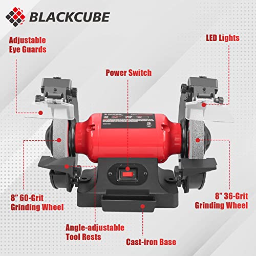 BLACKCUBE 4.8Amp 8 Inch Bench Grinder with Water Cooling Tray