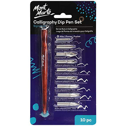 MONT MARTE Signature Calligraphy Dip Pen Set, 9 Nibs, Includes Wooden Dip Pen Handle, Interchangeable Nibs, Suitable for All Calligraphic Writing - WoodArtSupply