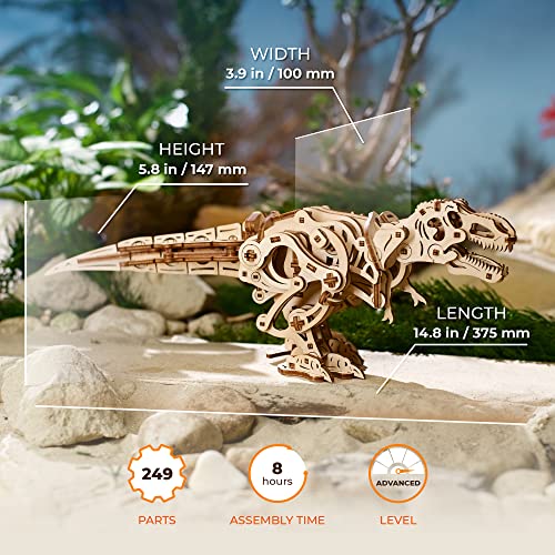 UGEARS Dinosaur 3D Model Kits - Jurassic Walking Tyrannosaurus Rex 3D Wooden Puzzles for Adults and All Family- Dinosaur Model Kit Wooden Puzzles - UGEARS