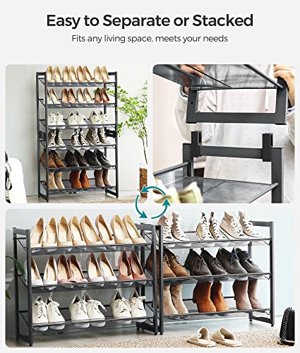 SONGMICS 6-Tier Shoe Rack Storage, Metal Shoe Organizer Stand for Garage, Entryway, Set of 2 3-Tier Stackable Shoe Rack Shelf, with Adjustable Flat SONGMICS