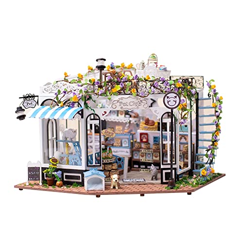 Miniature Joy House Kit Pet Shop - DIY Miniature Dollhouse Kit - Tiny House Building Kit with Furniture for Adults - Creative Miniature Craft Kits (