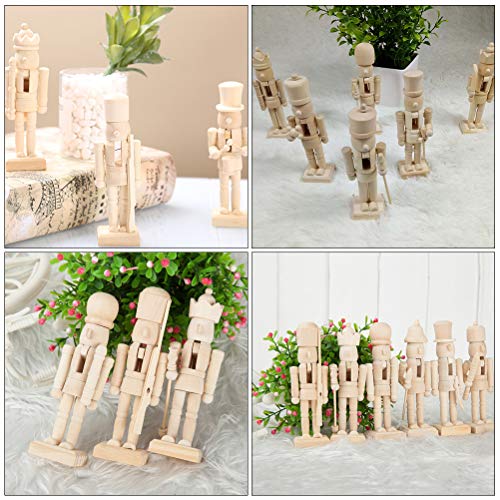 ABOOFAN 6Pcs Christmas Wooden Unfinished Nutcracker Figurines DIY Blank Unpainted Nutcracker Puppet Walnut Soldier Ornament Decoration