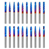 Hakkin 20 Pcs Carbide Rotary Burrs Set, End Mill CNC Router Bit, 1/8" Shank Nano Blue Coating Ball Nose End Mill, Double Cut Coat Rotary Drill for Hakkin
