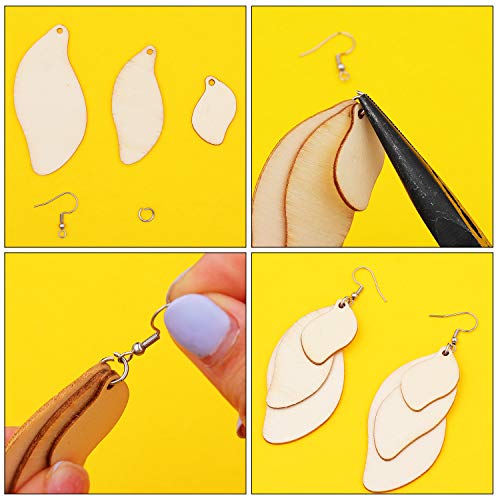 Unfinished Wooden Earrings Wooden Dangle Pendants Blank Wood Earrings 48 Pieces Natural Wood Charms with 48 Pieces Earring Hooks and 48 Pieces Jump Hicarer