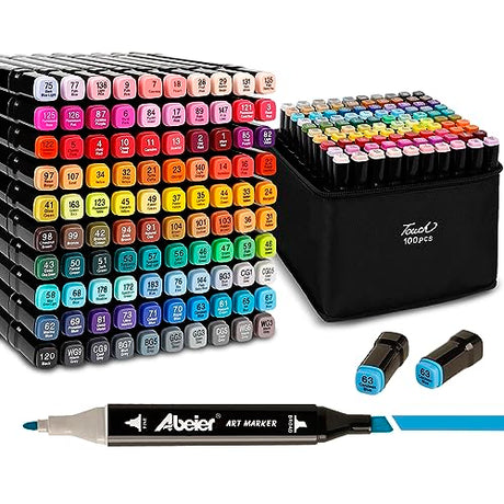 ABEIER 100 Colors Dual Tips Alcohol Markers set,Art Markers for Drawing, Permanent Sketch Markers for Kids adult coloring ABEIER