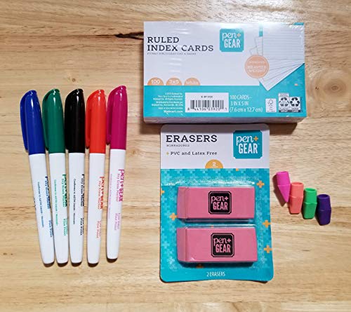 Back to School Supplies Bundle with Tissue, Markers, Pencils, Sharpeners, Crayons, Erasers, Glue Sticks, Earbuds, Poly Prong Folders, Ruler, Ruled Grand Bay Market