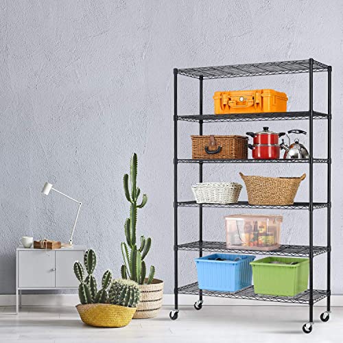 HCY 6-Tier Storage Shelf Heavy Duty Shelving Unit NSF Height Adjustable Metal Rack with Wheels for Laundry Bathroom Kitchen Garage Pantry HCY