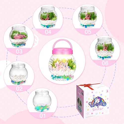 DIY Light-Up Unicorn Terrarium Kit for Kids,3 Light Modes Unicorn Toys & Activities Kits Presents,Arts & Crafts Unicorns Gift for Girls Age 4 5 6 7