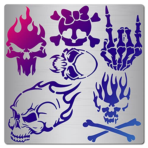 GORGECRAFT 6.3 Inch Skull Metal Stencil Stainless Steel Painting Template Journal Tool for Painting Wood Burning Pyrography and Engraving Home DIY GORGECRAFT