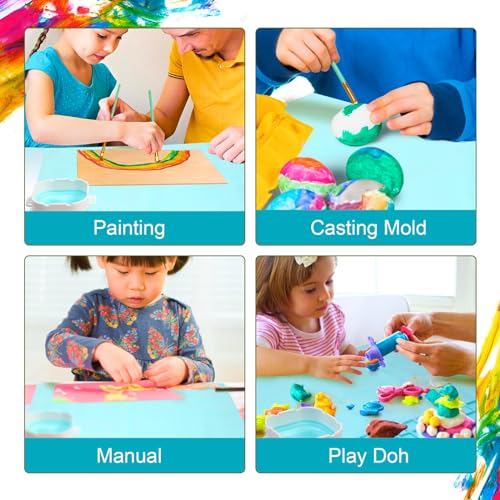 Mazzae Silicone Painting Mat - 20"X16" Silicone Art Mat with 1 Water Cup for Kids - Silcone Craft Mat has12 Color Dividers - 2 Paint Dividers (Blue) - WoodArtSupply