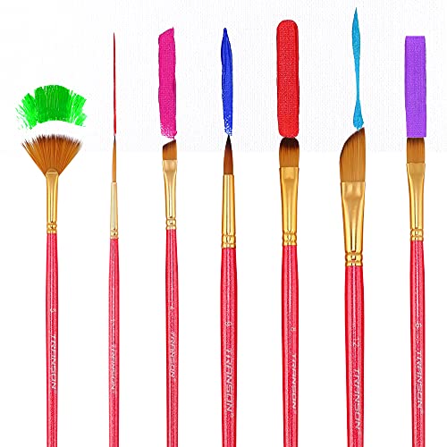 Transon Artist Paint Brush Set of 12 for Acrylic Watercolor Gouache Oil Craft Painting Pink TRANSON