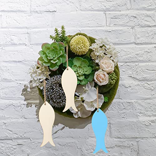 Mini Fish Hanging Wood Sea Fish Shape Unfinished Wood with Twines DIY Craft Ornament for Christmas Wedding Birthday Birthday Sea Theme Party Lamantery