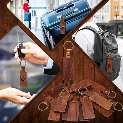 Sasylvia 100 Packs Wooden Keychain Blanks Leather Strap Keychain Blanks Wood Keychain Rectangle Walnut Blank Wooden Keychain Wood Tags Unfinished