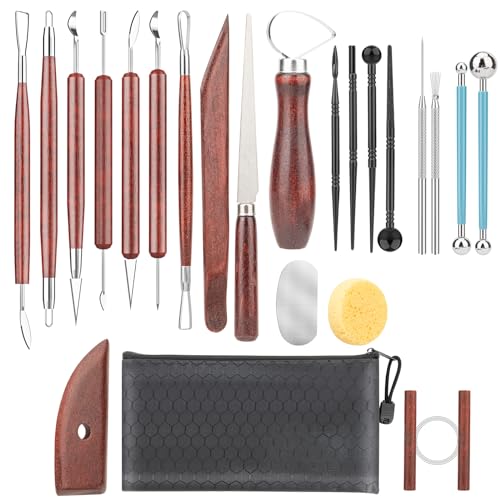 23PCS Clay Tools Sculpting, Ceramic & Pottery Modeling Tool, Ceramics Tools Set, Polymer Tools Kit, Air Dry Clay Tools for Carving, Molding, Pottery - WoodArtSupply