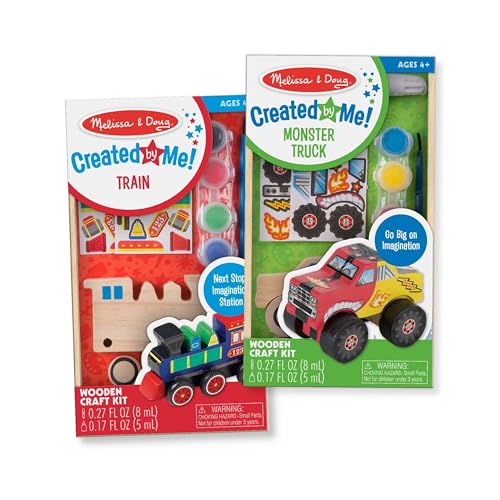 Melissa & Doug Created by Me! Paint & Decorate Your Own Wooden Vehicles Craft Kit For Kids 2 Pack – Monster Truck, Train - WoodArtSupply