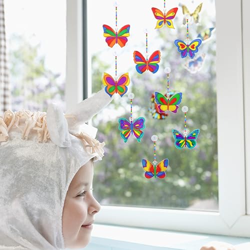 Winlyn 27 Sets Butterfly Suncatchers Ornaments Decorations DIY Window Paint Art Suncatchers Butterfly Suncatchers Painting Craft Kits for Kids Winlyn
