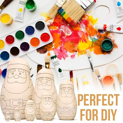 AEVVV Unfinished Christmas Nesting Dolls Blank Set 7 pcs - Christmas Crafts to Paint Your Own Matryoshka Santa Claus - Blank Russian Nesting Dolls - WoodArtSupply