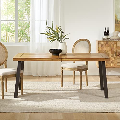 Christopher Knight Home Della Acacia Wood Dining Table, Natural Stained with Rustic Metal, 32.25 in x 69 in x 29.5 in, Brown, Grey Christopher Knight Home