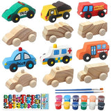 ColCospie Wooden Cars to Paint for Kids,Come with 12pcs DIY Wooden Cars for 12pcs of Color Pigments and 1pcs Car Styling Sticker ColCospie