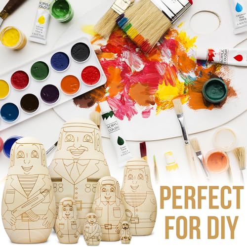 AEVVV Blank Nesting Dolls to Paint Set 7 pcs - Unpainted Russian Nesting Dolls Russian Officers - Unfinished Wooden Crafts to Make Your Own AEVVV