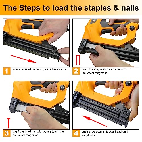 Hoteche 18GA 2-in-1 Electric Brad Nailer/Stapler 19/32-Inch to 1-1/4 Inch Staple Gun Power Adjustable Nail Gun with 2000Pcs Brad Nails& Staples for Hoteche