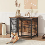 MAHANCRIS Dog Crate Furniture with Cushion, 31.5" Wooden Heavy Duty Dog Kennel with Double Doors, Indoor Dog House End Table, Dog Cage for Small MAHANCRIS