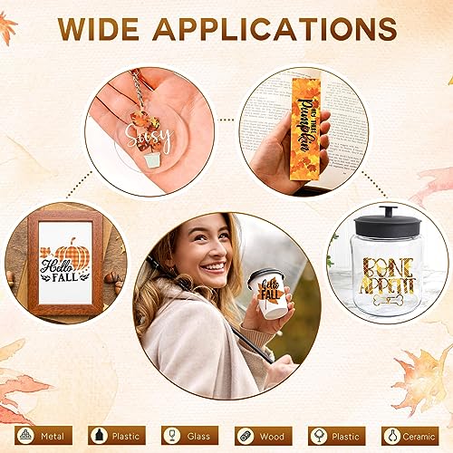 Tintnut Fall Permanent Vinyl - 10 Sheets 12"x10", Orange Autumn Pattern Vinyl Compatible with Cricut Machine, Thanksgiving Patterned Vinyl Sheets for Tintnut