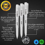 Qionew White Gel Pen Set, 3 Pack, 1mm Extra Fine Point Pens Gel Ink Pens Opaque White Archival Ink Pens for Black Paper Drawing, Sketching, Qionew