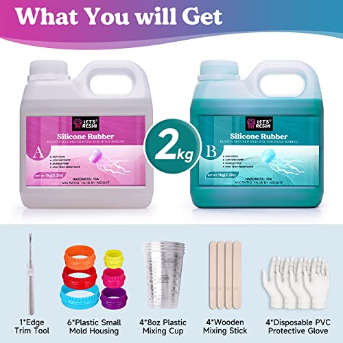 LET'S RESIN Super Elastic Silicone Mold Making Kit 10A,70.5oz Teal Color Mold Making Liquid Silicone Rubber, Ideal for Casting Resin Molds/Silicone LET'S RESIN