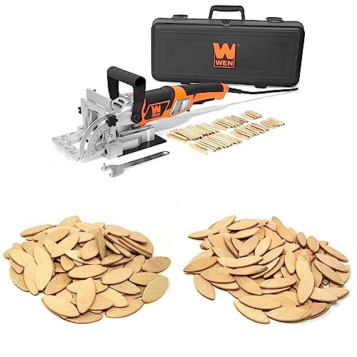 WEN JN8504 8.5-Amp Plate and Biscuit Joiner with Case and Biscuits & WEN 20 Birch Wood Biscuits for Woodworking, 100 Pack (JN122B) & WEN 10 Birch WEN