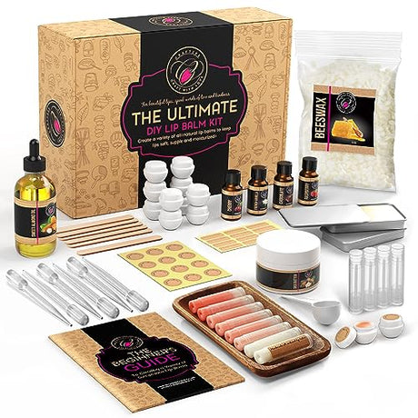 CraftZee Lip Balm Making Kit - DIY Lip Gloss Kit with Natural Beeswax, Shea Butter, Sweet Almond Oil, Essential Oils, Tubes, Jars & More Craft Kit DilaBee