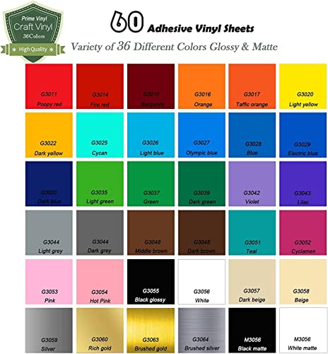 Prime Vinyl Permanent Vinyl for Cricut - 60 Pack 12" x 12", Self Adhesive Vinyl Sheets Bundle and Include 10 Transfer Tape for Home Decor, Window, - WoodArtSupply