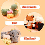 kdafio 3 Pcs DIY Crochet Animal Kit, Fox Plush Doll, Elephant Plush Doll, Dinosauria Plush Doll,Clear Easy to Follow Instructions for Starter kdafio