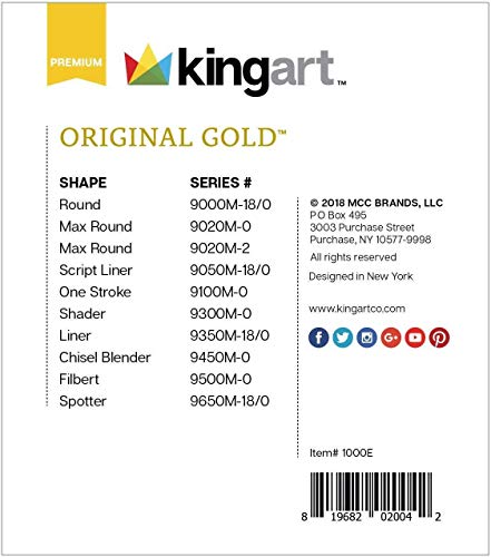 KINGART Original Gold Miniature Detail Series, Comfort Handle, Premium Golden Taklon, Multimedia Artist Brushes, Gift Box, Set of 10, Acrylic Handle, KINGART