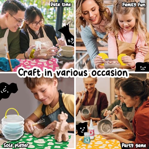 FosterToys Air Dry Clay Pottery Kit for Beginners | DIY Clay Kit for Adults, Sculpting Tools Set & Step-by-Step Guide, 12 Paints, Paintbrush, FosterToys