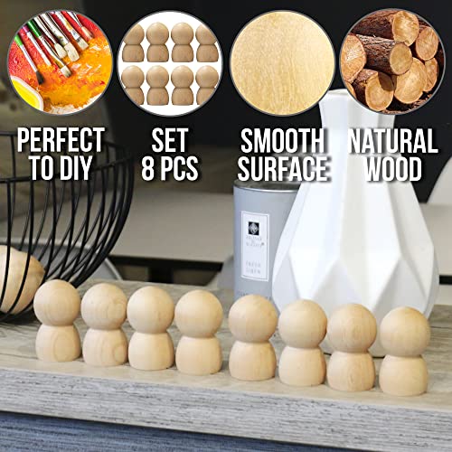Unfinished Wooden Pegs Male 2.6'' Set 8 pcs - Wooden Peg Dolls Unfinished - Wooden Peg People Unfinished - Pegs Wooden Dolls for Painting - Wooden AEVVV