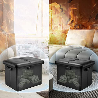 DocSafe Storage Ottoman with Lock,Fireproof Folding Ottoman Foot Rest Stool Storage Chest with Storage Safe for Important Documents,Waterproof 17 - WoodArtSupply