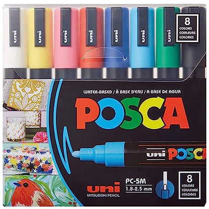 8 Posca Paint Markers, 5M Medium Markers with Reversible Tips, Marker Set of Acrylic Paint Pens | Posca Pens for Art Supplies, Fabric Paint, Fabric