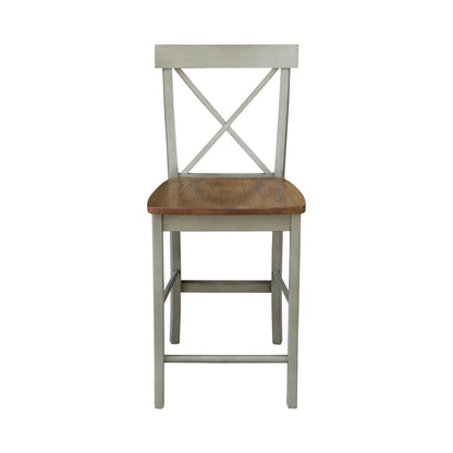 IC International Concepts International Concepts X-Back Counter Stool-24 Seat Height Stool, 24 Inches, Distressed Hickory/Stone - WoodArtSupply