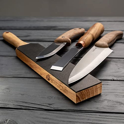 BeaverCraft LS6P1 Leather Strop Kit with Sharpening Polishing Compound 14" x 2" Knife Stropping Block & Honing Compound Knife Sharpener Leather Strop