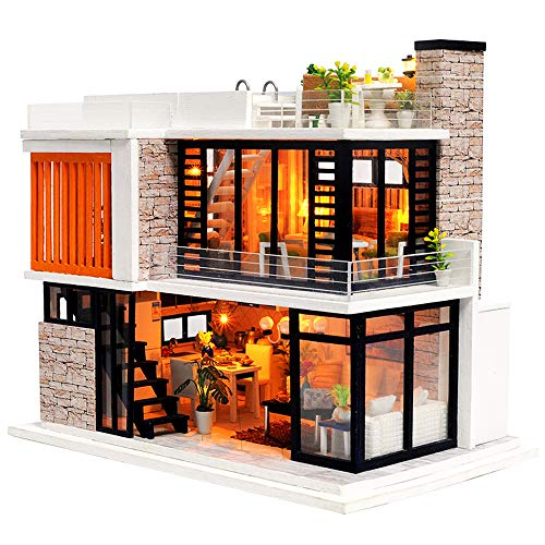 Spilay Dollhouse Miniature with Furniture,DIY Kit Mini Modern Villa Model with Music Box,1:24 Scale Creative Doll House Best Christmas Birthday Gift Spilay
