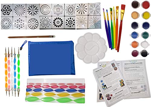 Seattle Luxe 50 Piece Mandala Dotting Tools, Easy-to-Follow Instructions w/Paint, Stencils, & More. Mandala Dot Art, Mandala Rock Painting Kit, - WoodArtSupply