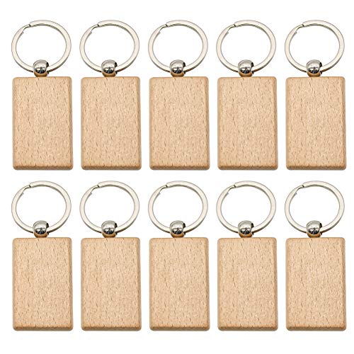 AUEAR, Blank Wooden Key Chain Wood Keychain Key Ring Key Tags Personalized EDC or Best Gift Craft (Rectangle, 10 Pack) - WoodArtSupply