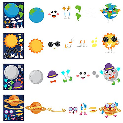 WATINC 45pcs Make Your Own Planet Stickers Games, 9 Planets Solar System Birthday Party Favor Stickers for Kids, DIY Outer Space Make a Face Sticker - WoodArtSupply