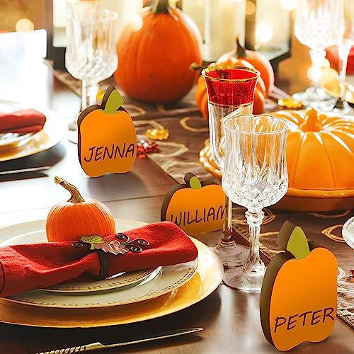 Thyle 4 Pcs Thanksgiving Fall Wooden Pumpkin Cutouts with a Holder 4 Design Unfinished Pumpkin Shaped Table Wooden Signs Blank Wood Pumpkin Cutout Thyle
