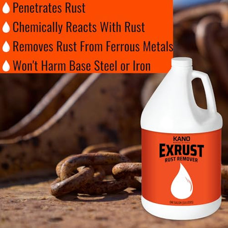 KROIL Kano Exrust Industrial Strength Rust Remover (Liquid-1 Gallon Bottle-Single) | Penetrating Rust Removal for Steel, Stainless Steel, Wrought KROIL