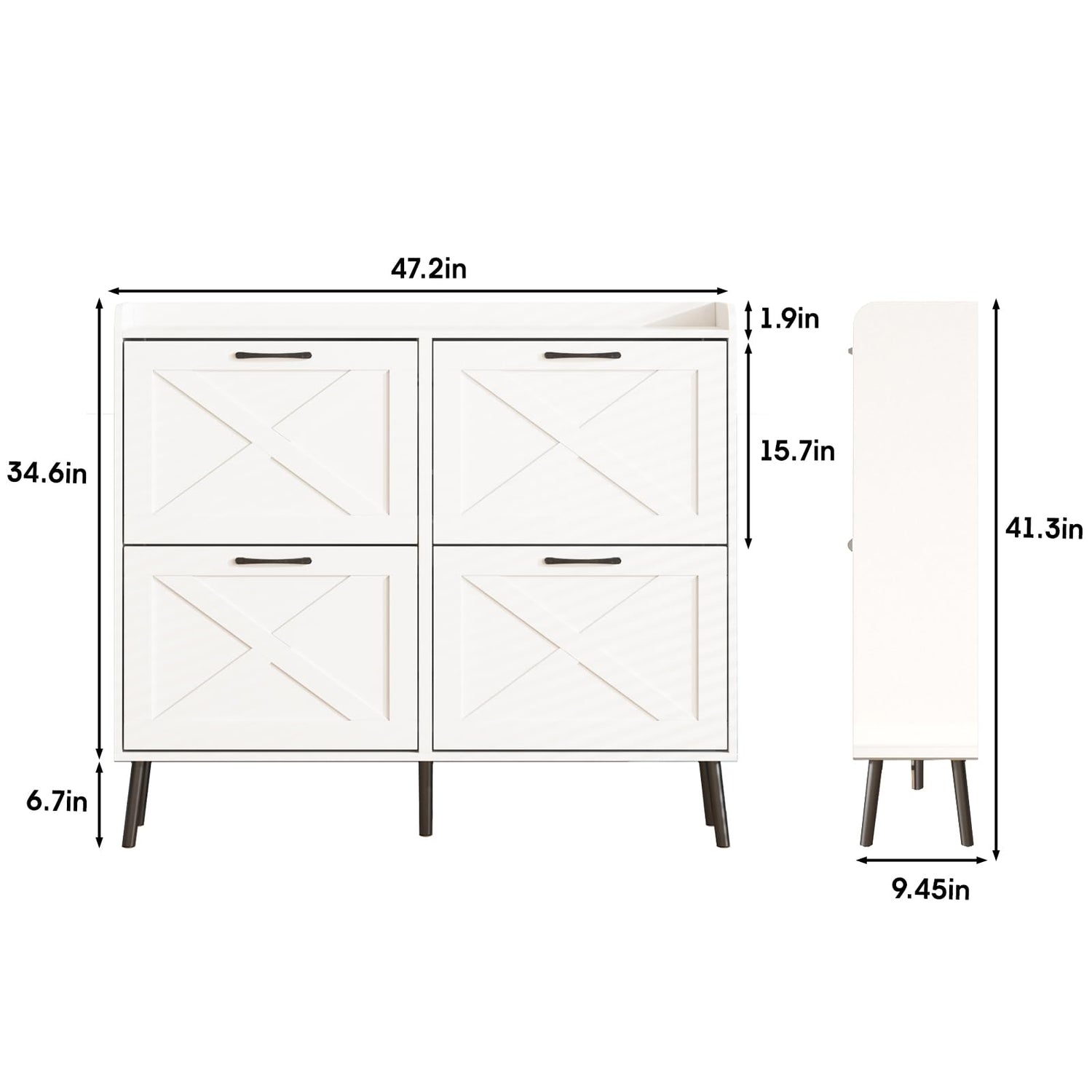 Maupvit Large Shoe Cabinet with 4 Flip Drawers, Freestanding Shoe Cabinet Organizer with Metal Drawer Bracket, Shoes Storage Cabinet for Entryway, Maupvit