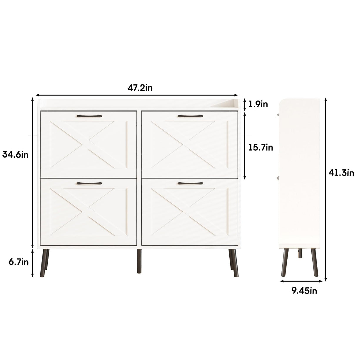 Maupvit Large Shoe Cabinet with 4 Flip Drawers, Freestanding Shoe Cabinet Organizer with Metal Drawer Bracket, Shoes Storage Cabinet for Entryway, Maupvit